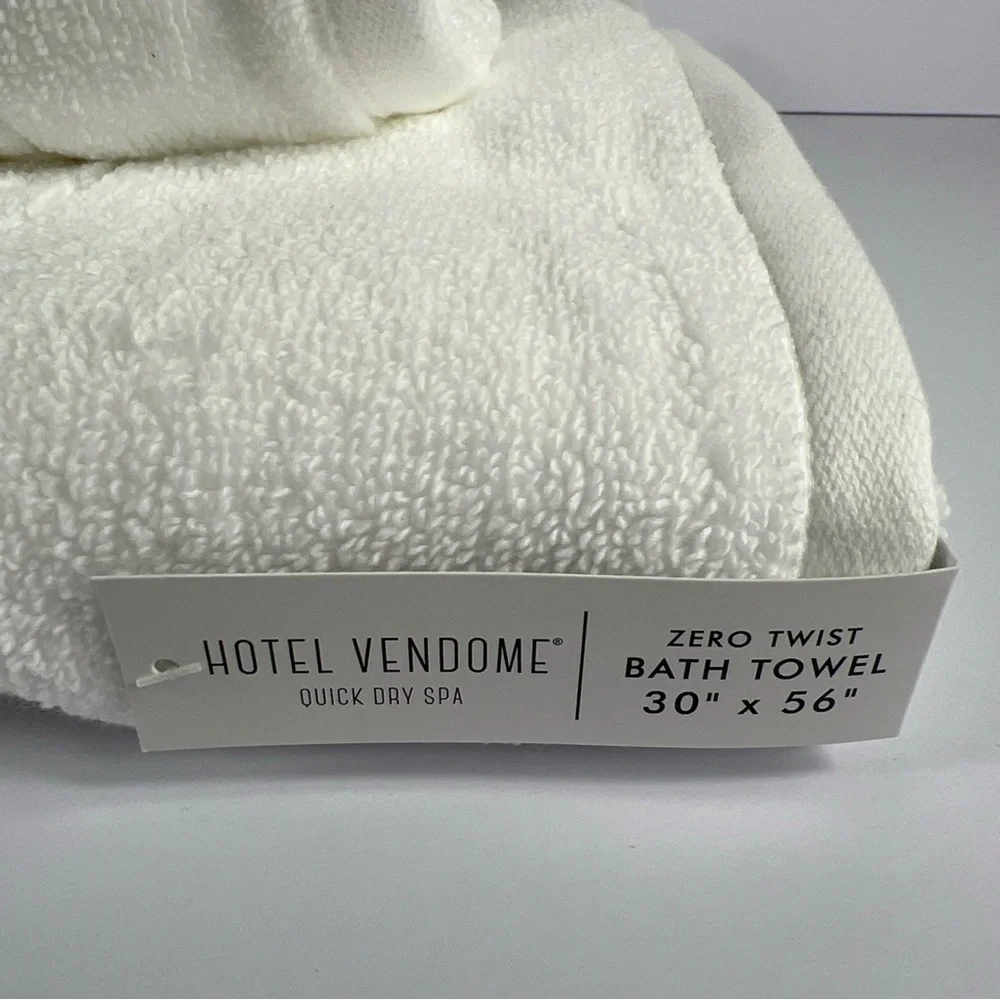 Hotel Vendome Bath Towel Set Luxury Cotton White 3 Pc Set Quick Dry Plush NEW